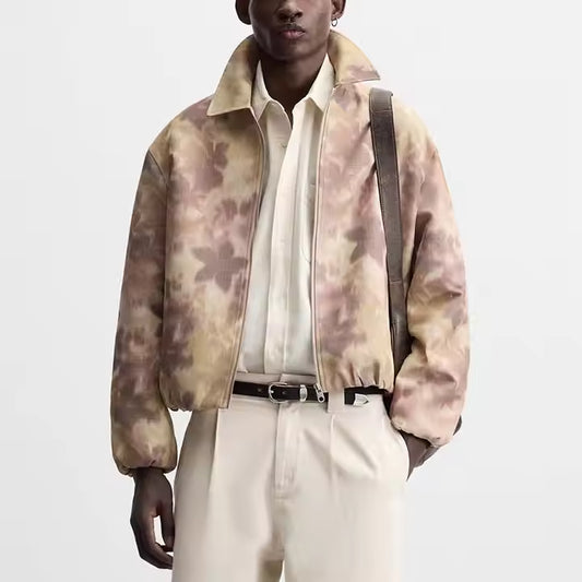 Veste Homme – Style Bomber en Denim et Camouflage avec Motif Etoile